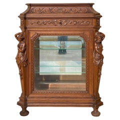 Antique Display Cabinet / Renaissance Style Oak Vitrine