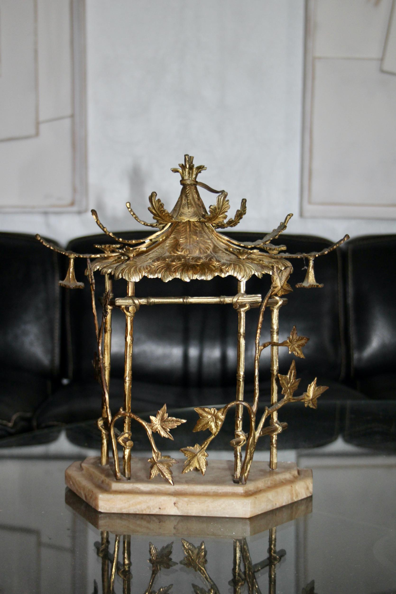 display case for objects in brass, bamboo style and alabaster 