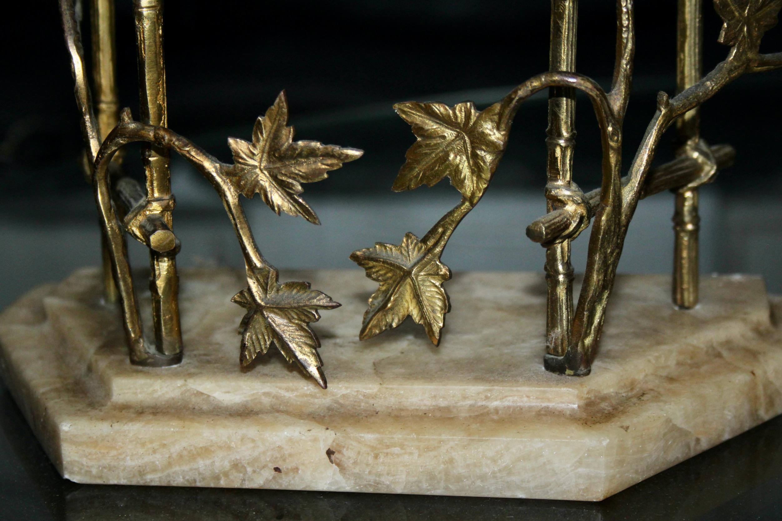 French display case for objects in brass, bamboo style and alabaster For Sale