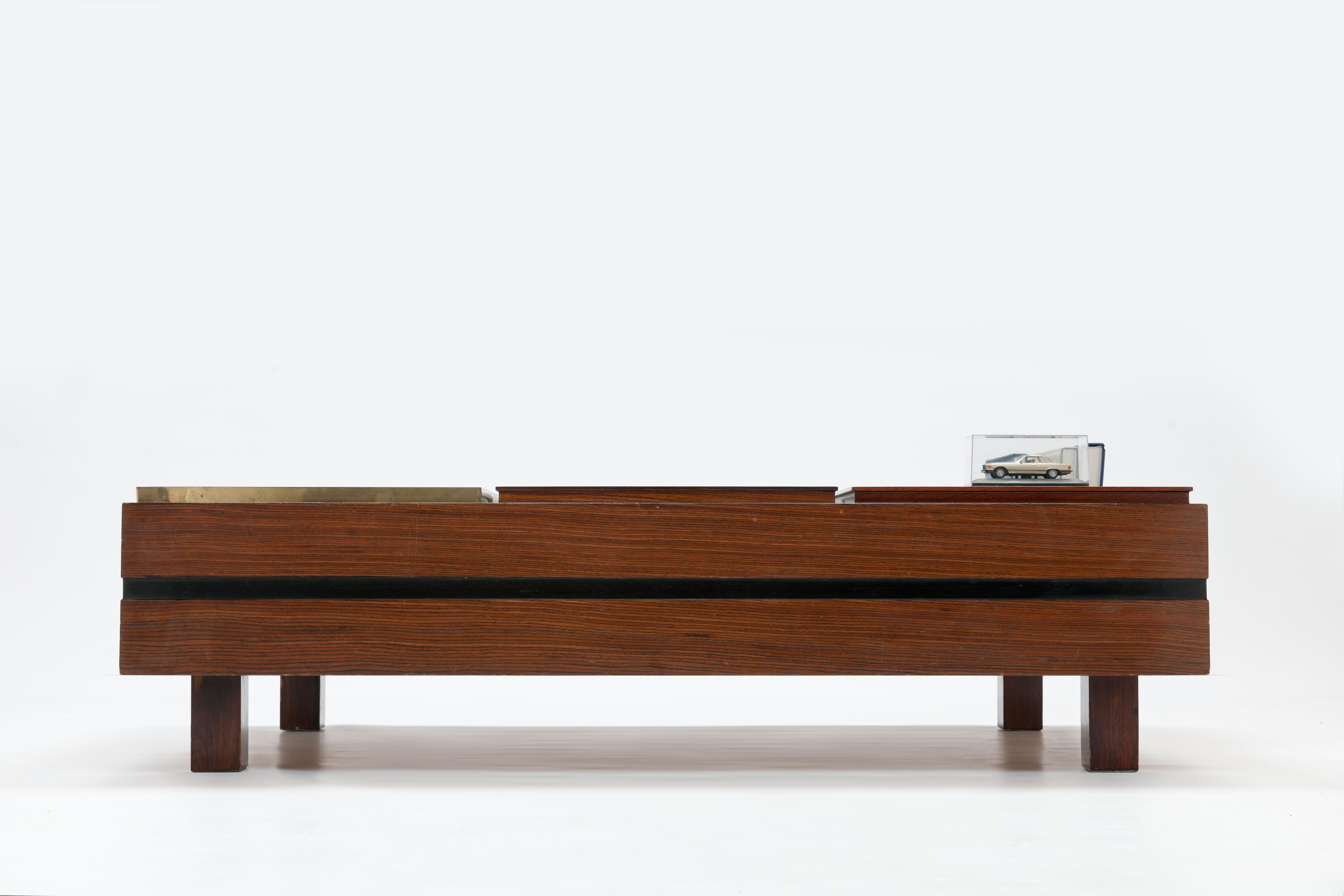 Display Coffee Table by Luigi Sormani with Trays in Wood, Black and Brass 1