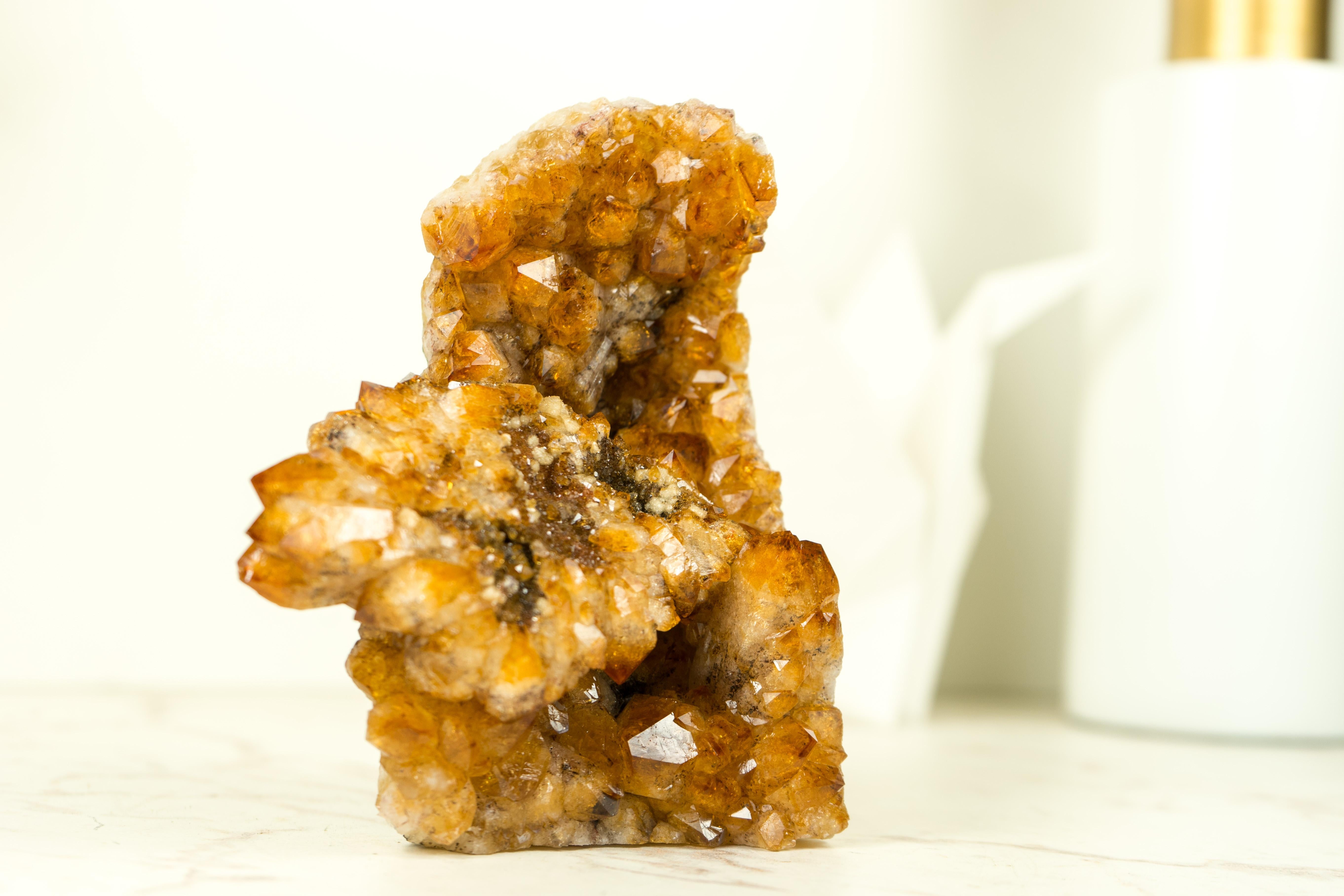 Contemporary Display Grade Citrine Flower Cluster with Madeira Citrine Druzy, Self Standing For Sale