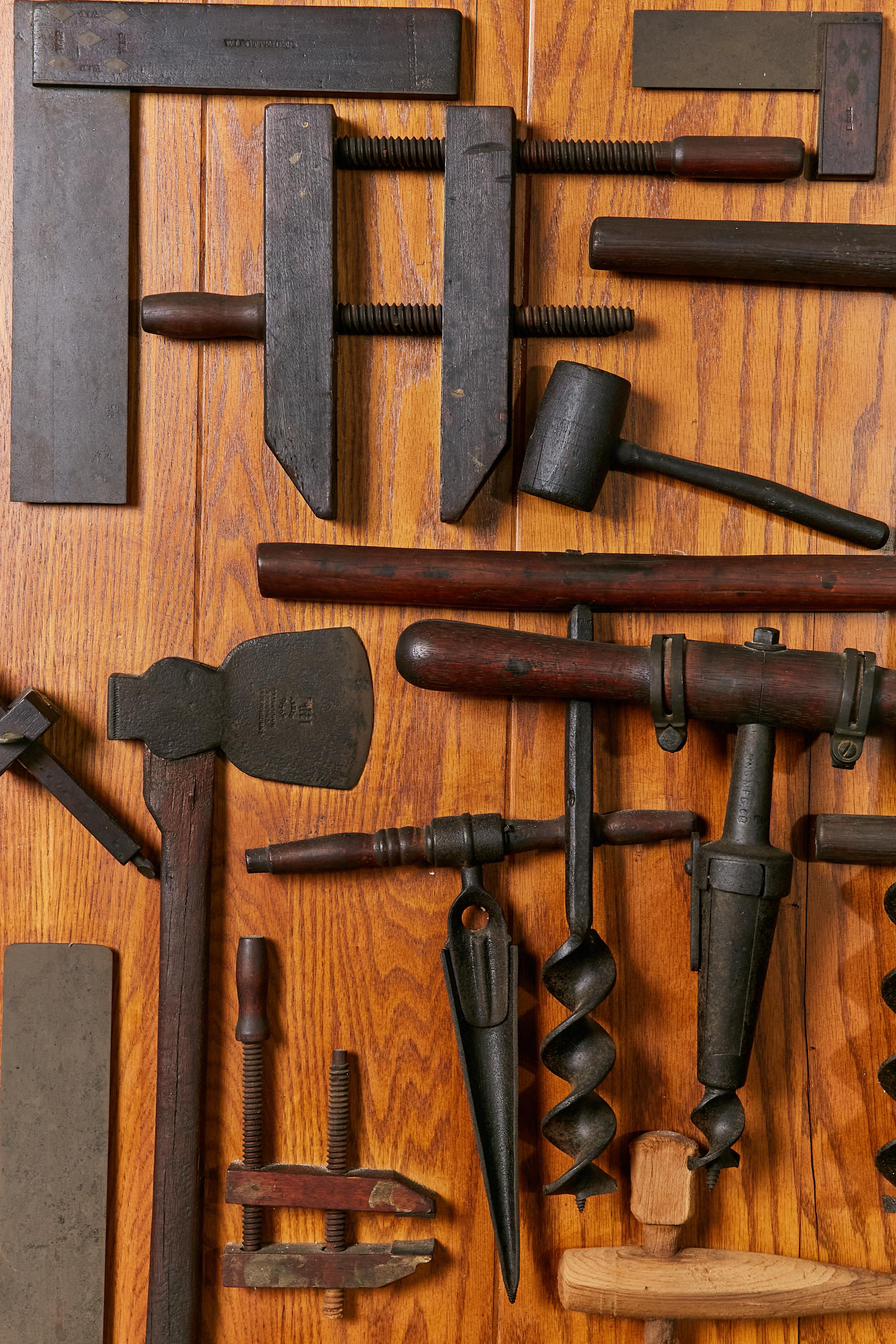 Mid-Century Modern Display of Vintage Carpentry Tools For Sale
