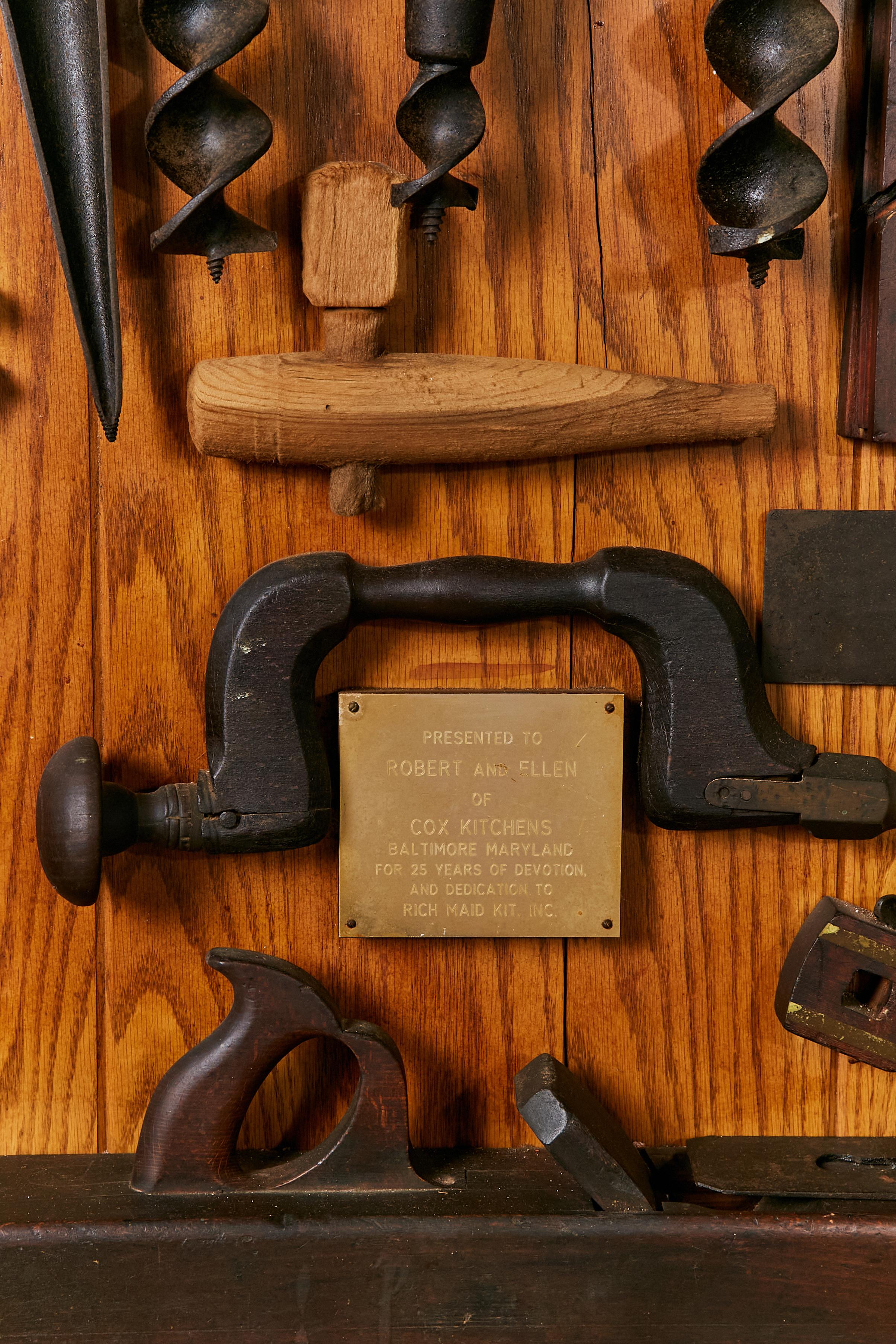Display of Vintage Carpentry Tools In Good Condition For Sale In Philadelphia, PA