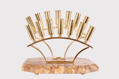 Display stand in breccia marble and brass for walking sticks, Italy 1940.