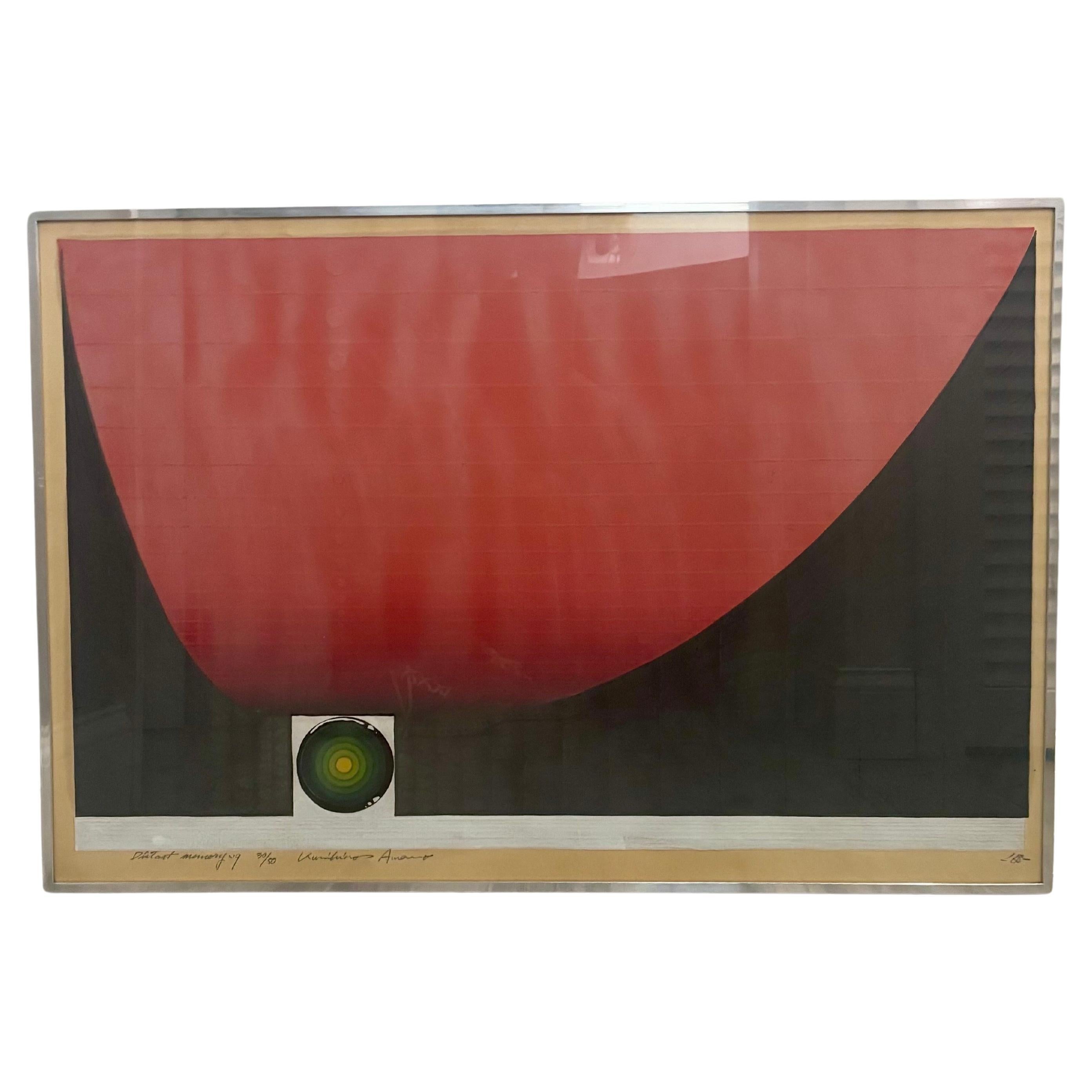 Exceptional wood block print by Japanese artist Kunihiro Amano. 

Titled “Distant Memory”

Hand signed in pencil. 

Numbered 30/50

1968. 

A beautiful example of Mid Century Modern art using ancient art techniques to create a beautiful piece. There