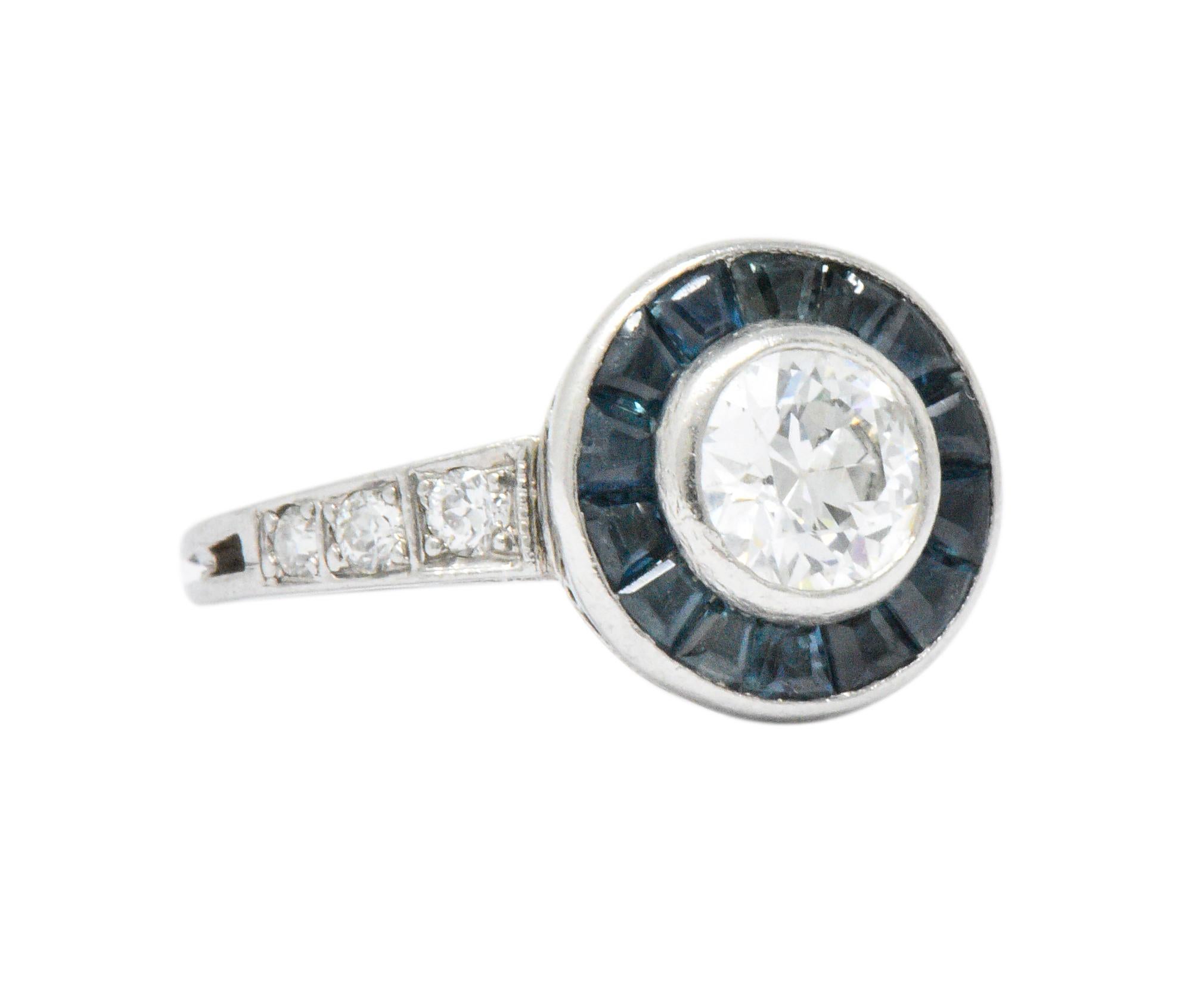 Distinct Art Deco Old European Diamond Sapphire Platinum Ring 2