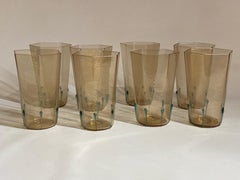 Distinct Murano Hexagonal Aventurine Drinking Glasses, Set of Eight