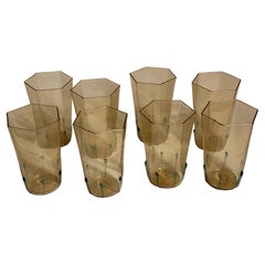 Distinct Murano Hexagonal Aventurine Drinking Glasses, Set of Eight