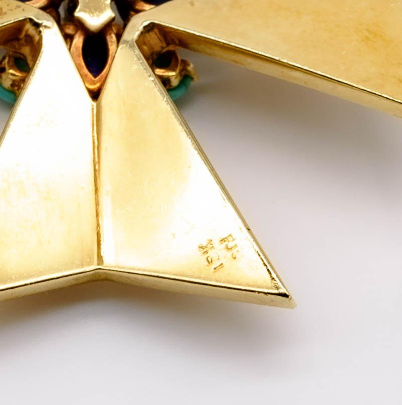 Distinctive 18K Gold Diamond Lapis Turquoise Maltese Cross In Good Condition In New York, NY