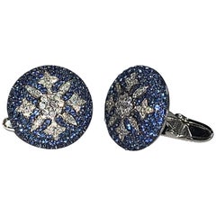 Distinctive 4.41 Carat Blue Diamonds with White Diamonds Snowflake Cuff links