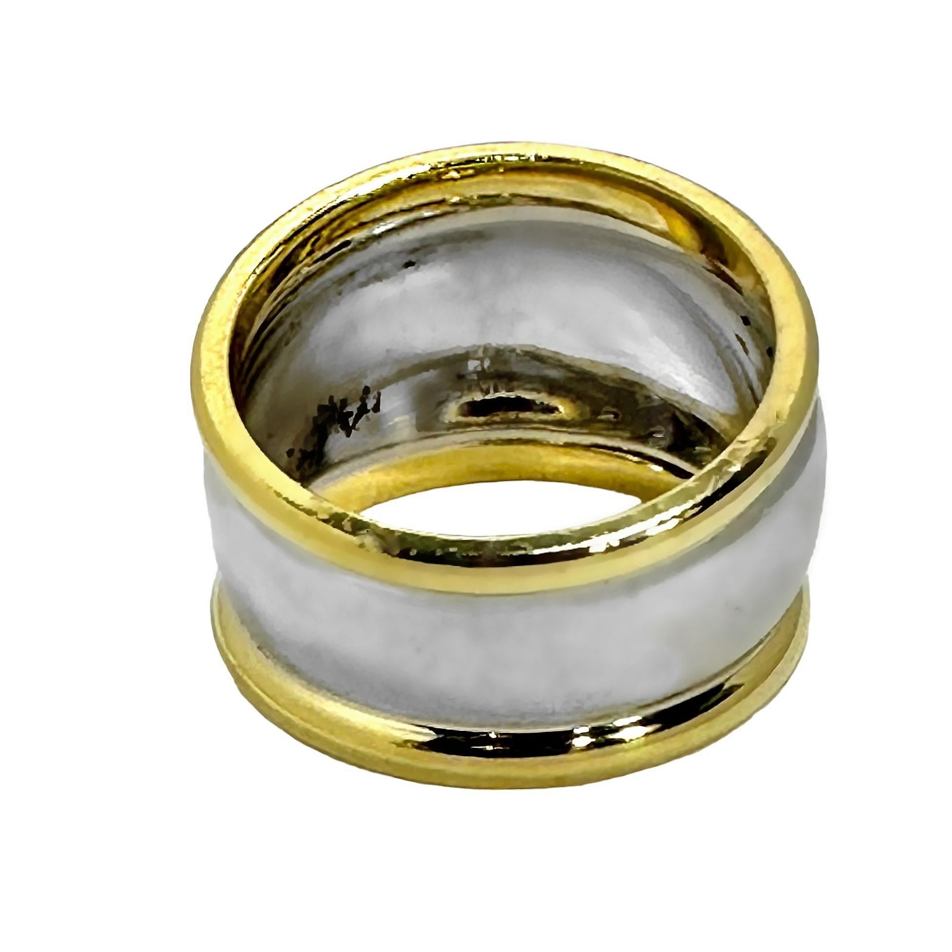 Modern Distinctive Wide Bombe Platinum Band Edged in 18K Yellow Gold