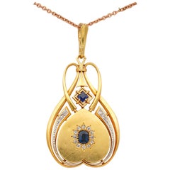 Antique Distinctive Art Nouveau Sapphire Diamond 18 Karat Locket