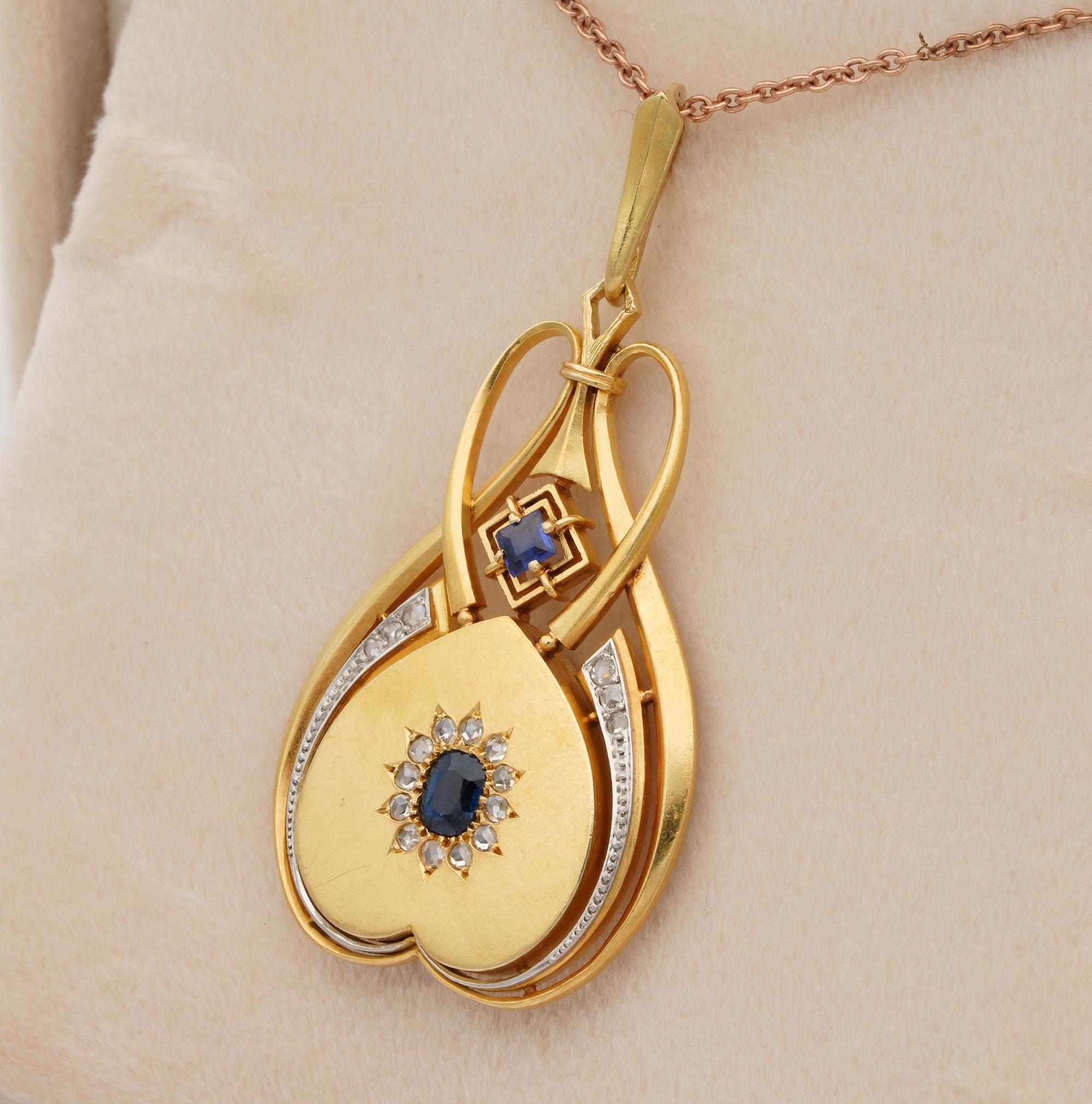 Women's or Men's Distinctive Art Nouveau Sapphire Diamond 18 Karat Locket For Sale