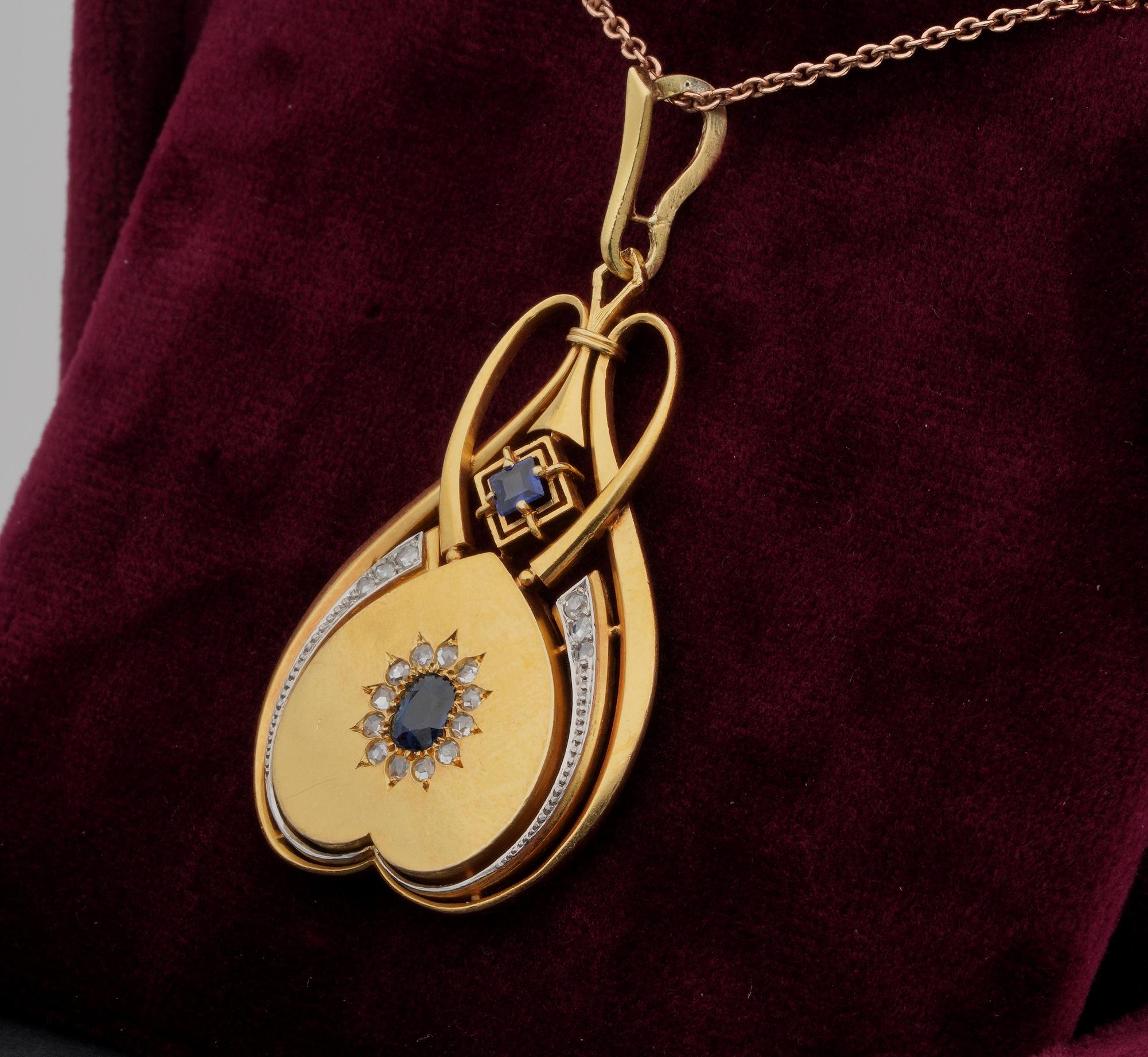 Distinctive Art Nouveau Sapphire Diamond 18 Karat Locket For Sale 1