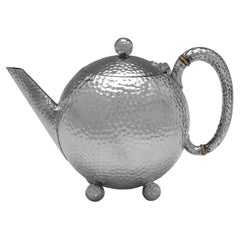 Distinctive Arts & Crafts Sterling Silver Teapot by J. Dixon & Sons, 1891