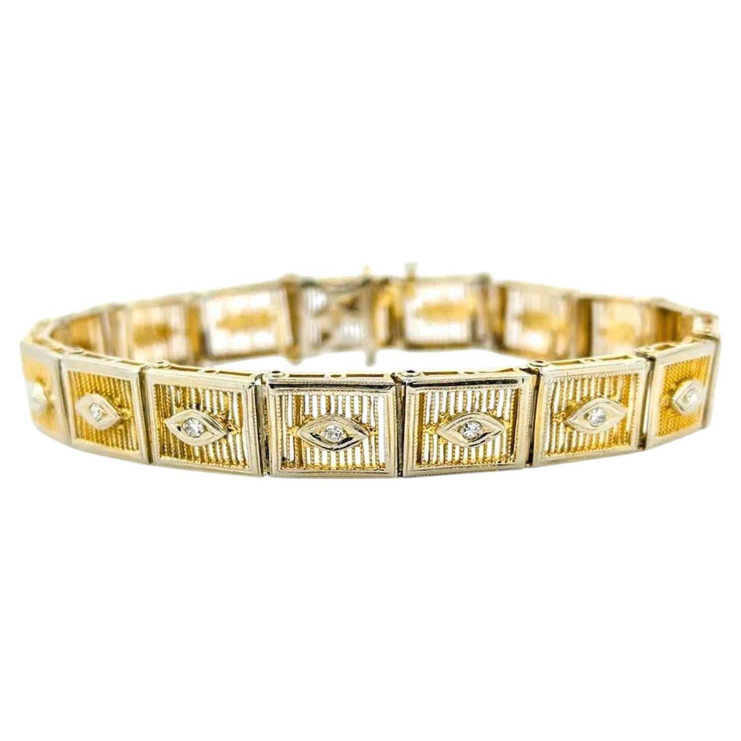 Distinctive Diamond Retro Bracelet in 14k Two-Tone Gold