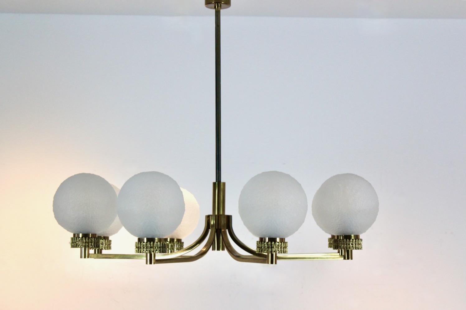 Distinctive French Brass and Frozen Glass Chandelier For Sale 8