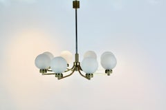 Distinctive French Brass and Frozen Glass Chandelier
