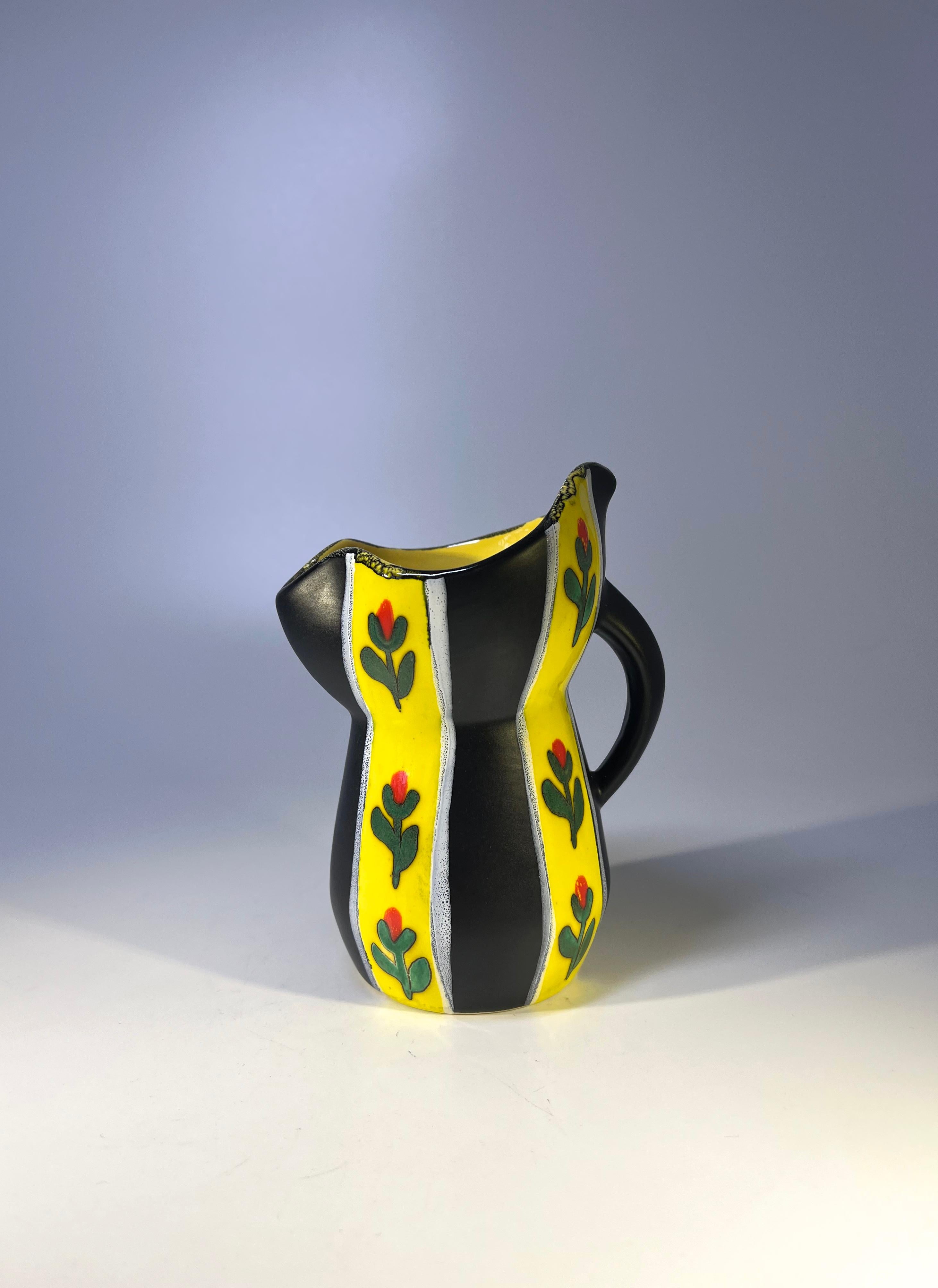 Distinctive Gabriel Fourmaintraux Signed French Hand Painted Ceramic Pitcher  For Sale 1