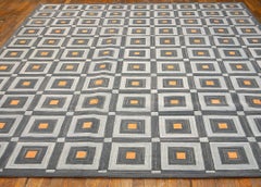 Distinctive Gray Square Pattern Color Contemporary Cotton Hooked Rug 8 x 10