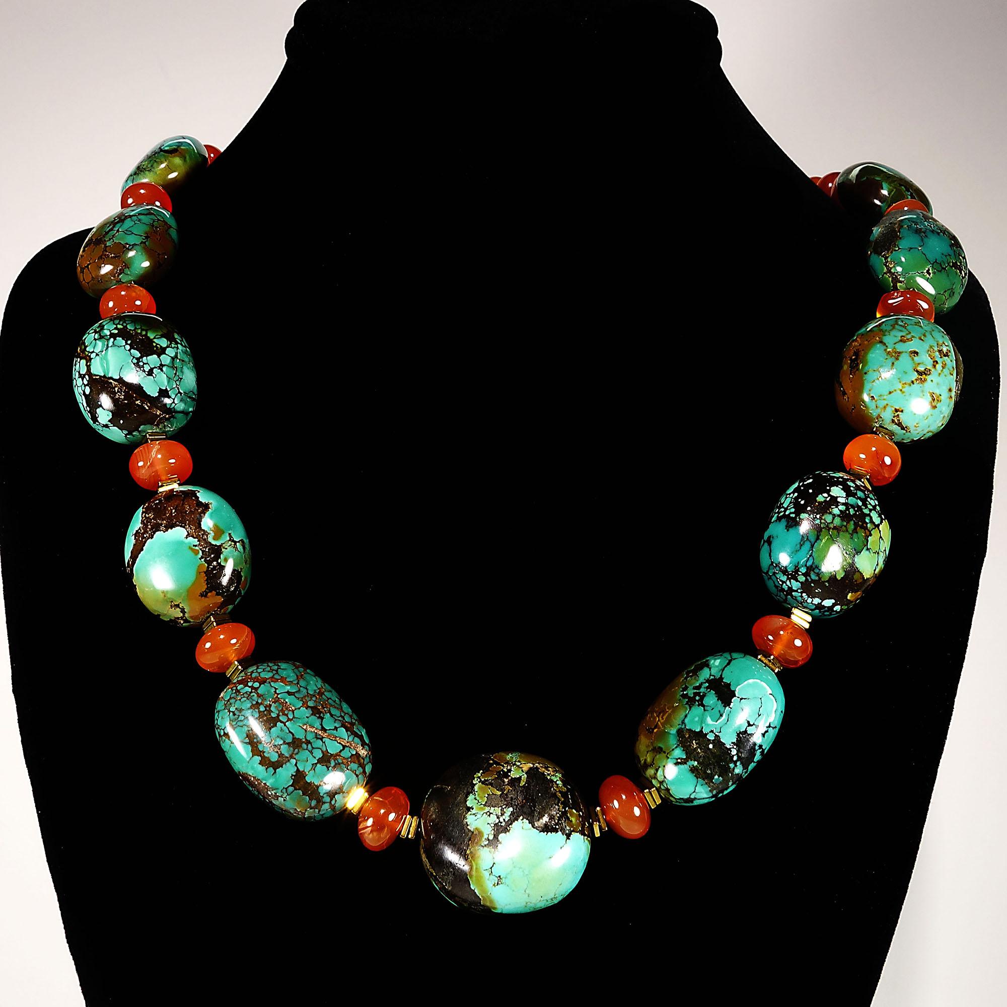 AJD Distinctive Hubei Turquoise Nugget and Carnelian Necklace at 
