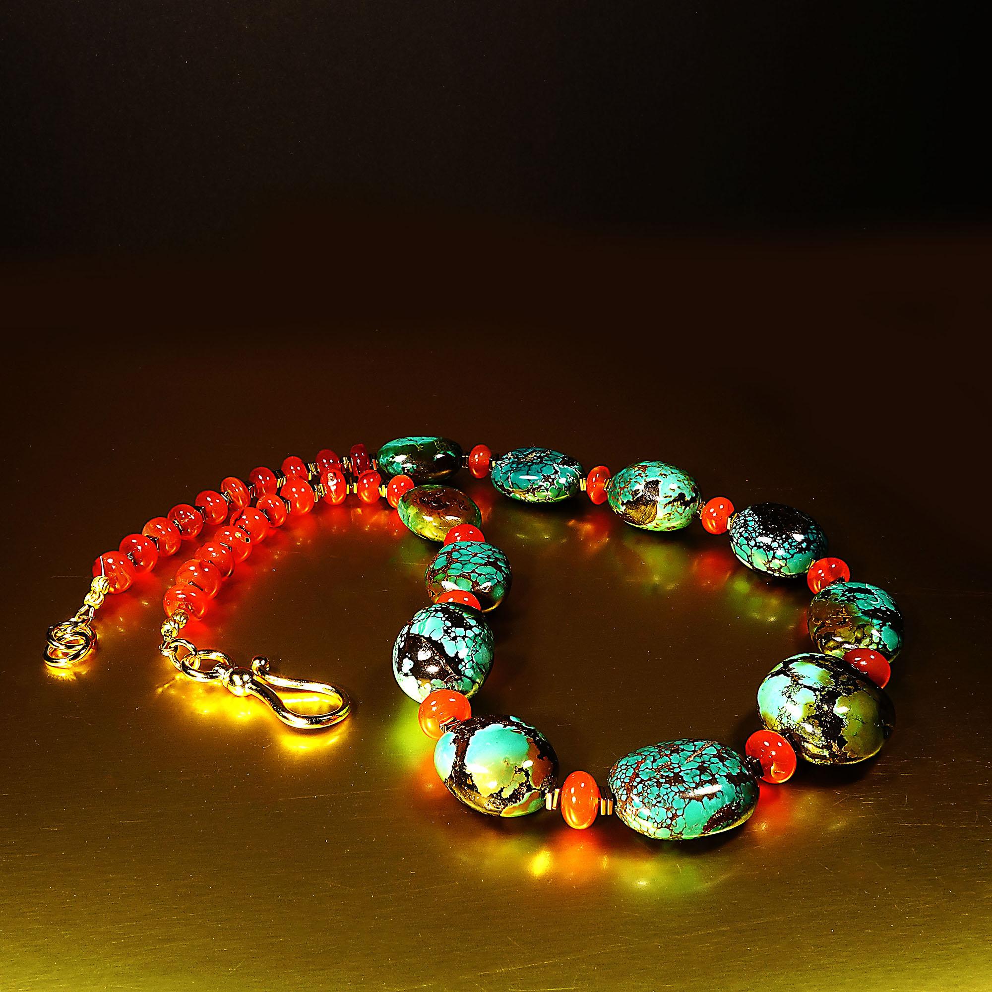AJD Distinctive Hubei Turquoise Nugget and Carnelian Necklace 1