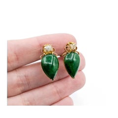 Distinctive Jade & Diamond Earrings in 9k Yellow Gold
