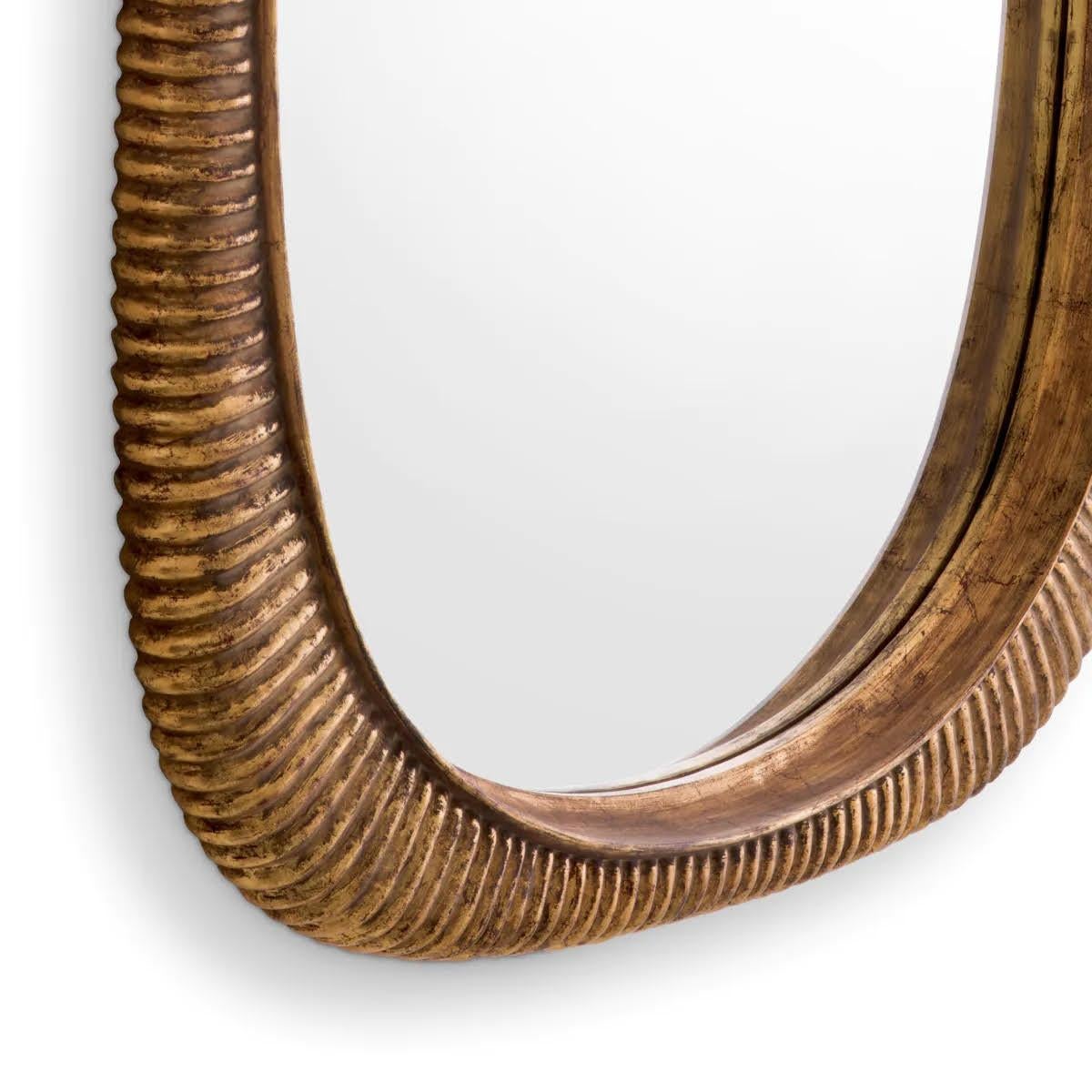 Moderno Distinctive Mirror Design, Aged Gold Leaf, Wood. in vendita