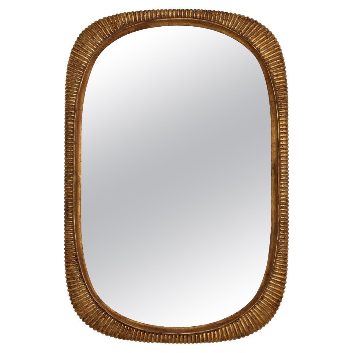 Distinctive Mirror Design, Aged Gold Leaf, Wood.
