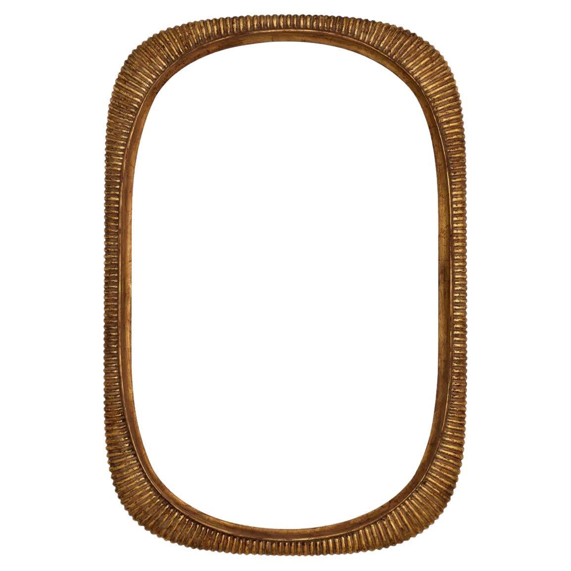 Distinctive Mirror Design, Aged Gold Leaf, Wood.