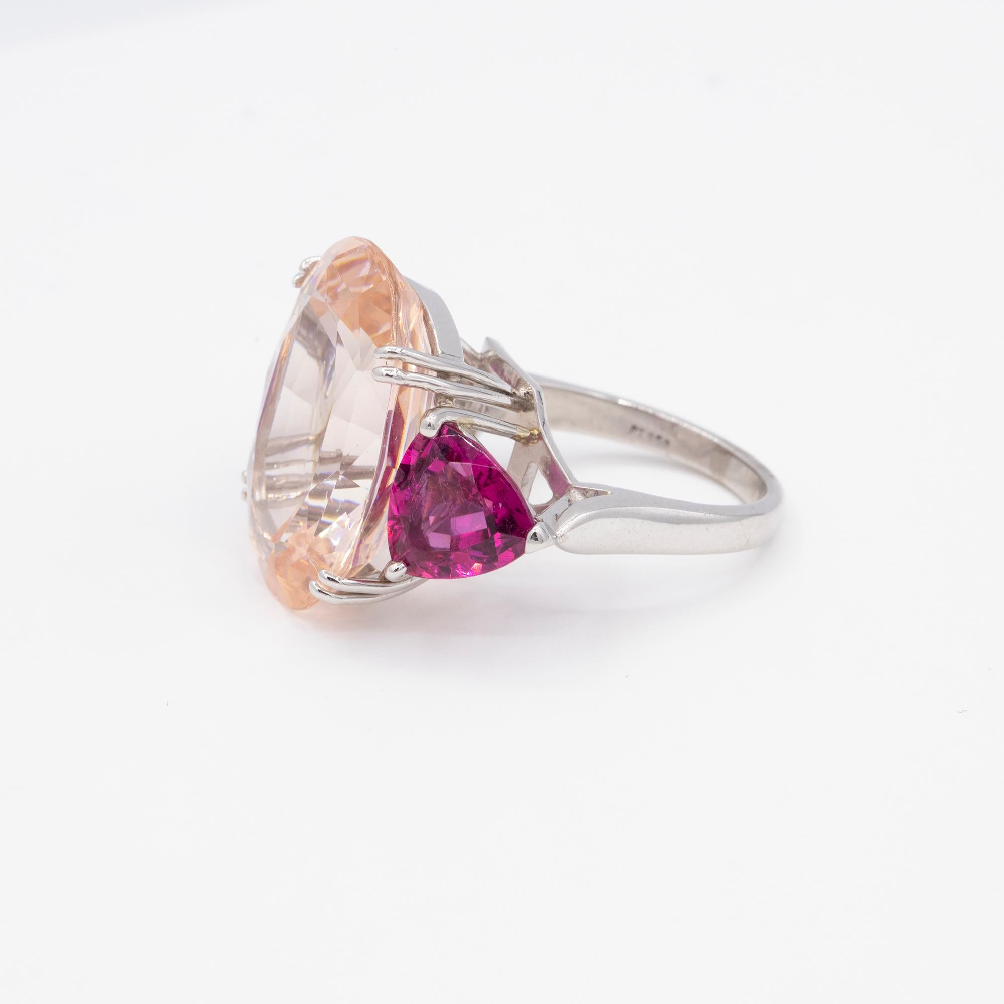 Trillion Cut Distinctive Morganite Tourmaline Gold Ring For Sale