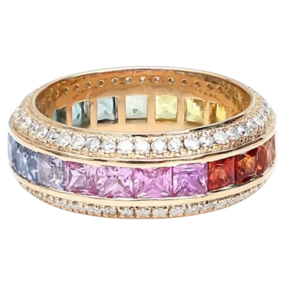4,12 Karat mehrfarbiger Saphir- und Diamantring aus 14-karätigem Gelbgold