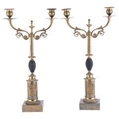 Distinctive pair of 19th century Empire Style gilt metal candelabras