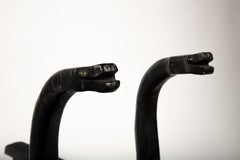 Distinctive Pair of Forged Antique Folk Art Snake Andirons