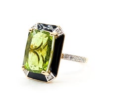 Distinctive Paraiba Tourmaline, Diamond & Black Enamel Ring in 14k Yellow Gold-