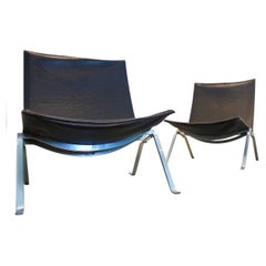 Ensemble caractéristique de chaises PK 22 en cuir marron de Poul Kjrholm pour Fritz Hansen