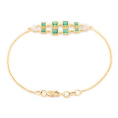 Markantes Smaragd- und Diamantarmband mit quadratischem Schliff aus 18 Karat Gelbgold