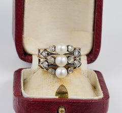 Distinctive Victorian 1.0 Carat Old Mine Diamond Natural Pearl Trilogy Rare Ring