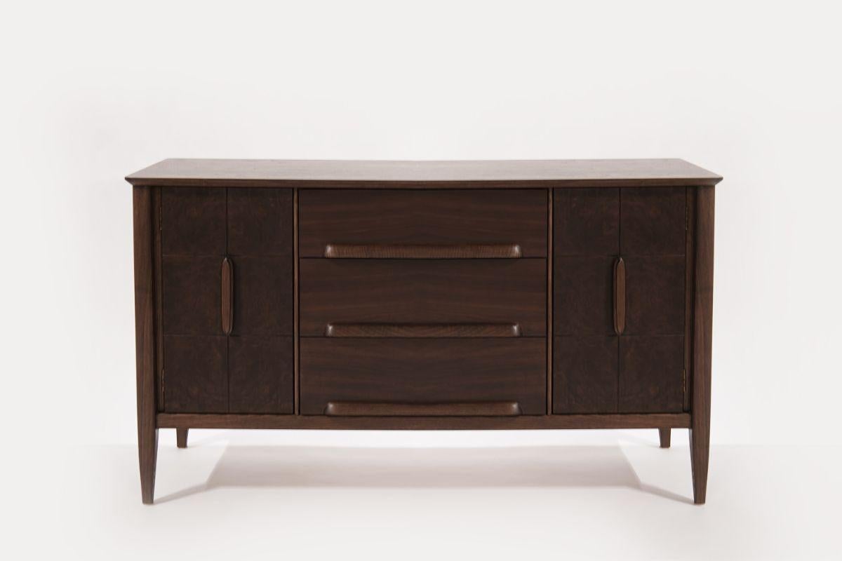 Mid-Century Modern Distinctive Walnut Burl Wood Front Credenza, 1950s For Sale