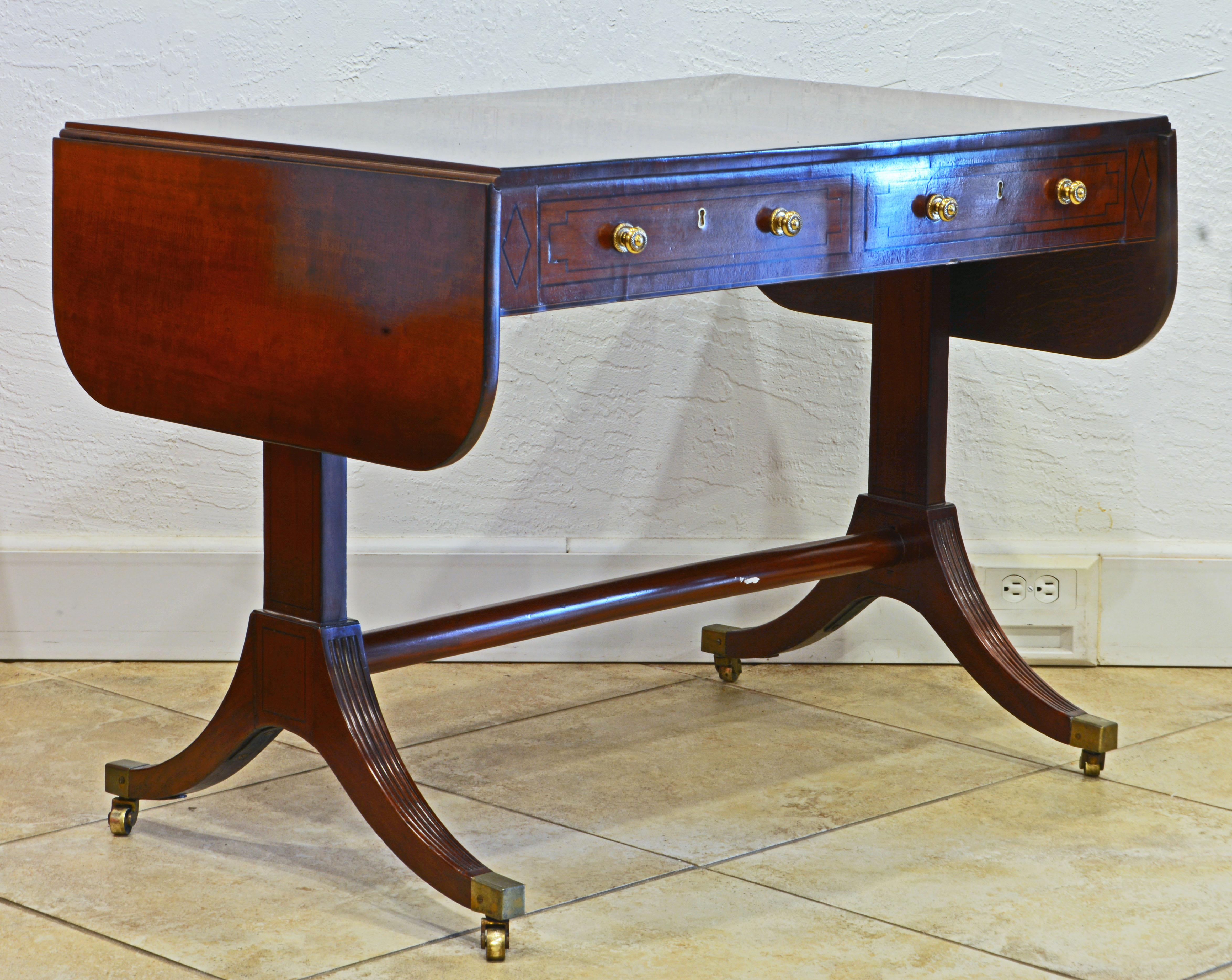 Polished Distinguished English George III Mahogany Pedestal Sofa Table, Circa 1830