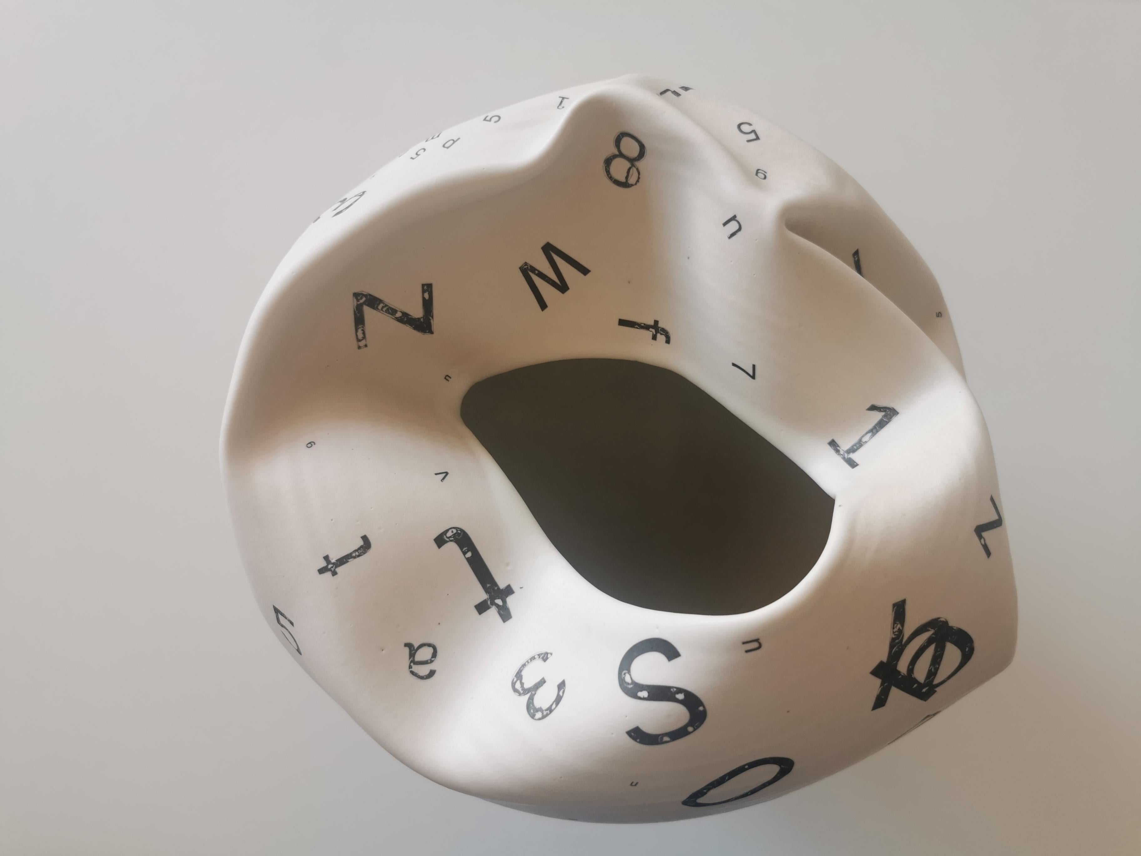 Distorted Form Letters and Numbers N.82, White Clay Ceramic Sculpture, Vessel For Sale 4