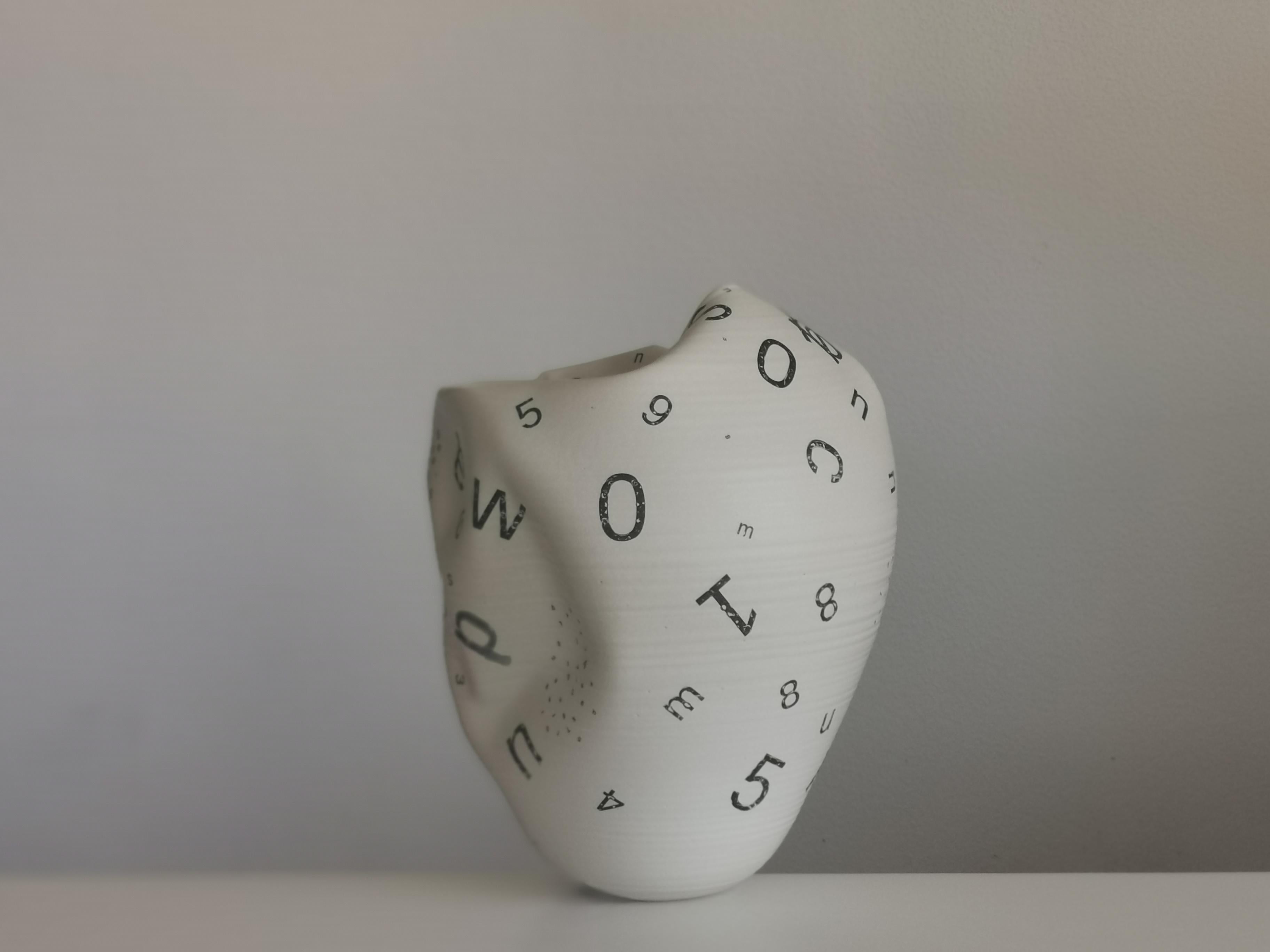 Spanish Distorted Form Letters and Numbers N.82, White Clay Ceramic Sculpture, Vessel For Sale
