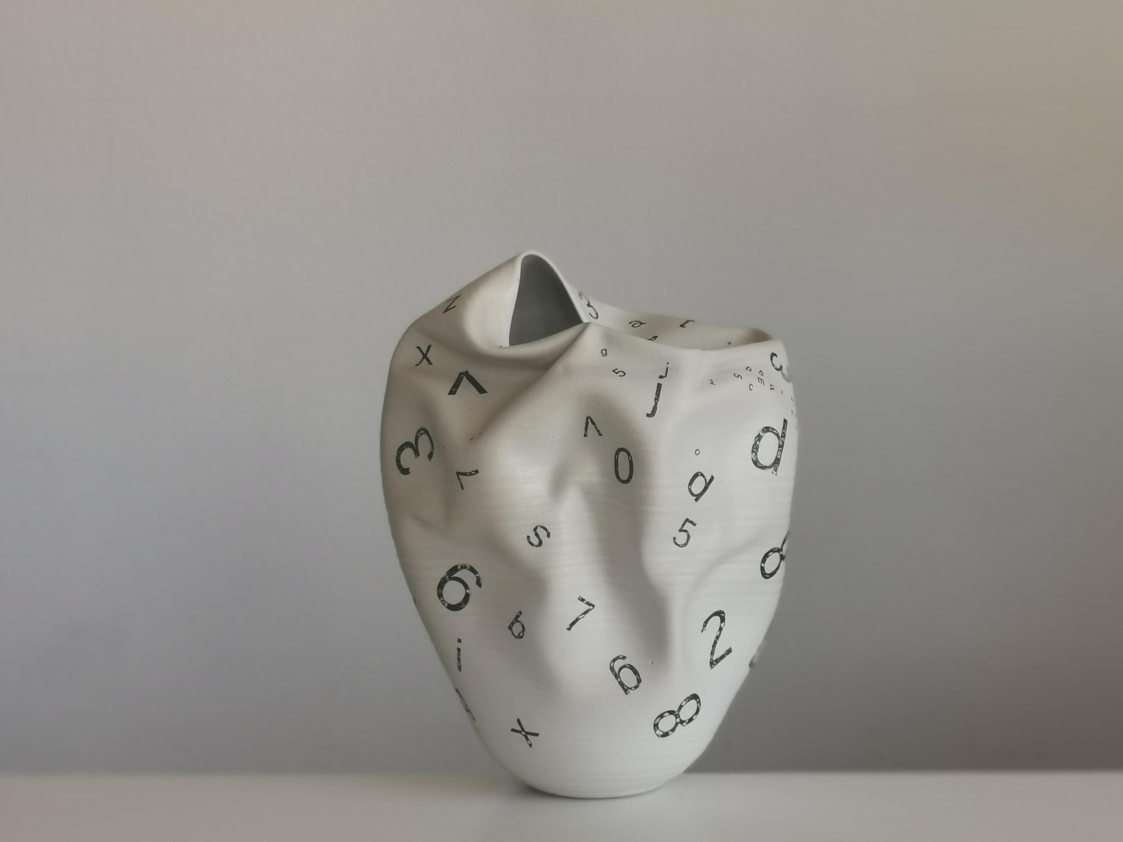 Distorted Form Letters and Numbers N.82, White Clay Ceramic Sculpture, Vessel For Sale 2