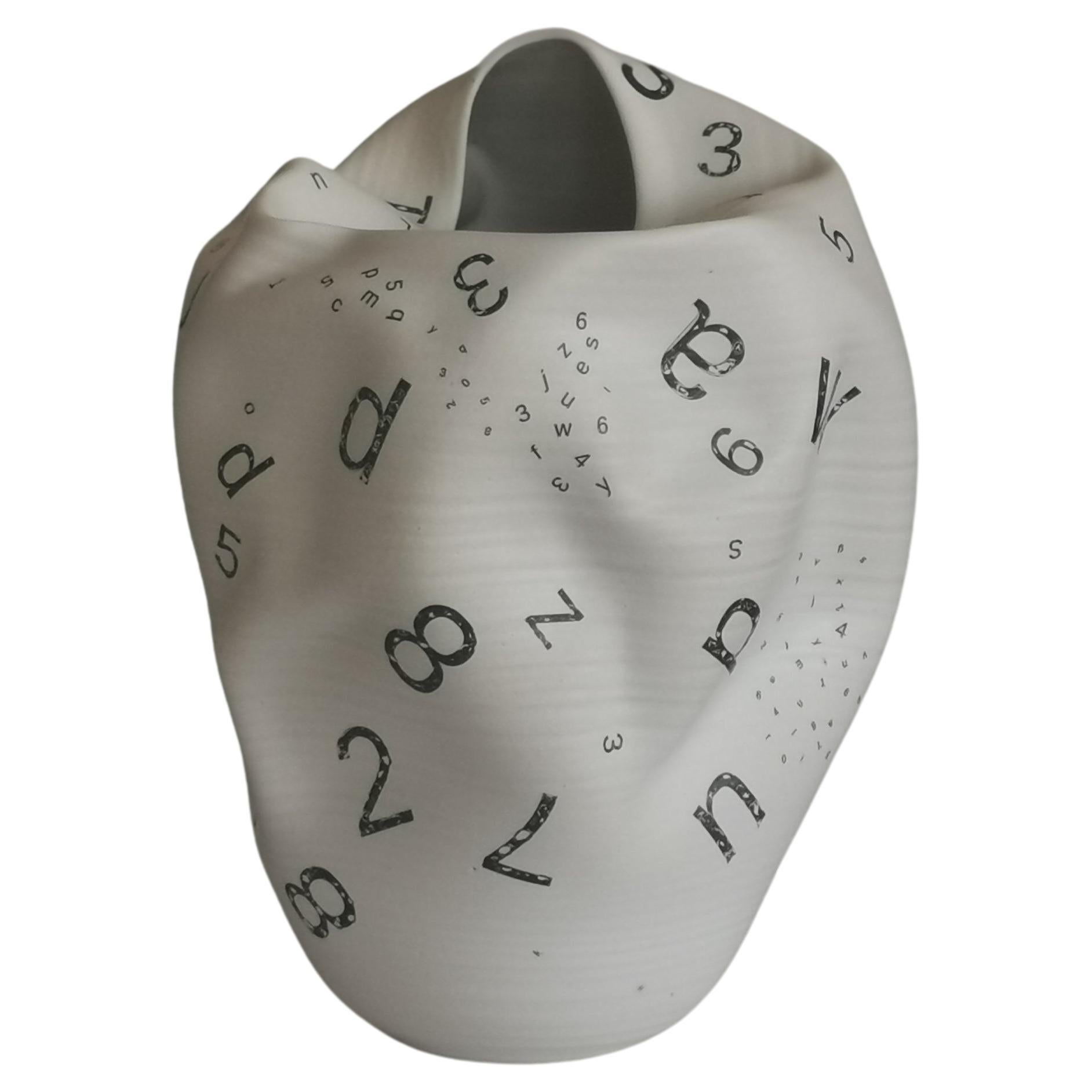 Distorted Form Letters and Numbers N.82, White Clay Ceramic Sculpture, Vessel For Sale