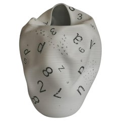 Distorted Form Letters and Numbers N.82, White Clay Ceramic Sculpture, Vessel