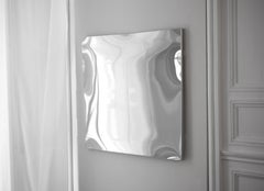 Distorting Square Wall Mirror in Polished Stainless Steel by Julien Vidame