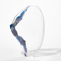 Distortion I, an abstract purple, blue & clear glass sculpture by Emma Baker