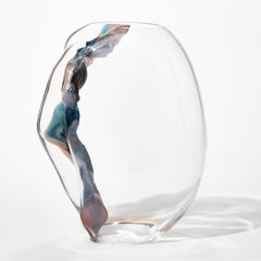 Distortion III, a pink, blue & clear handblown glass sculpture by Emma Baker