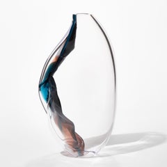 Distortion IV, a pink, blue & clear handblown glass sculpture by Emma Baker