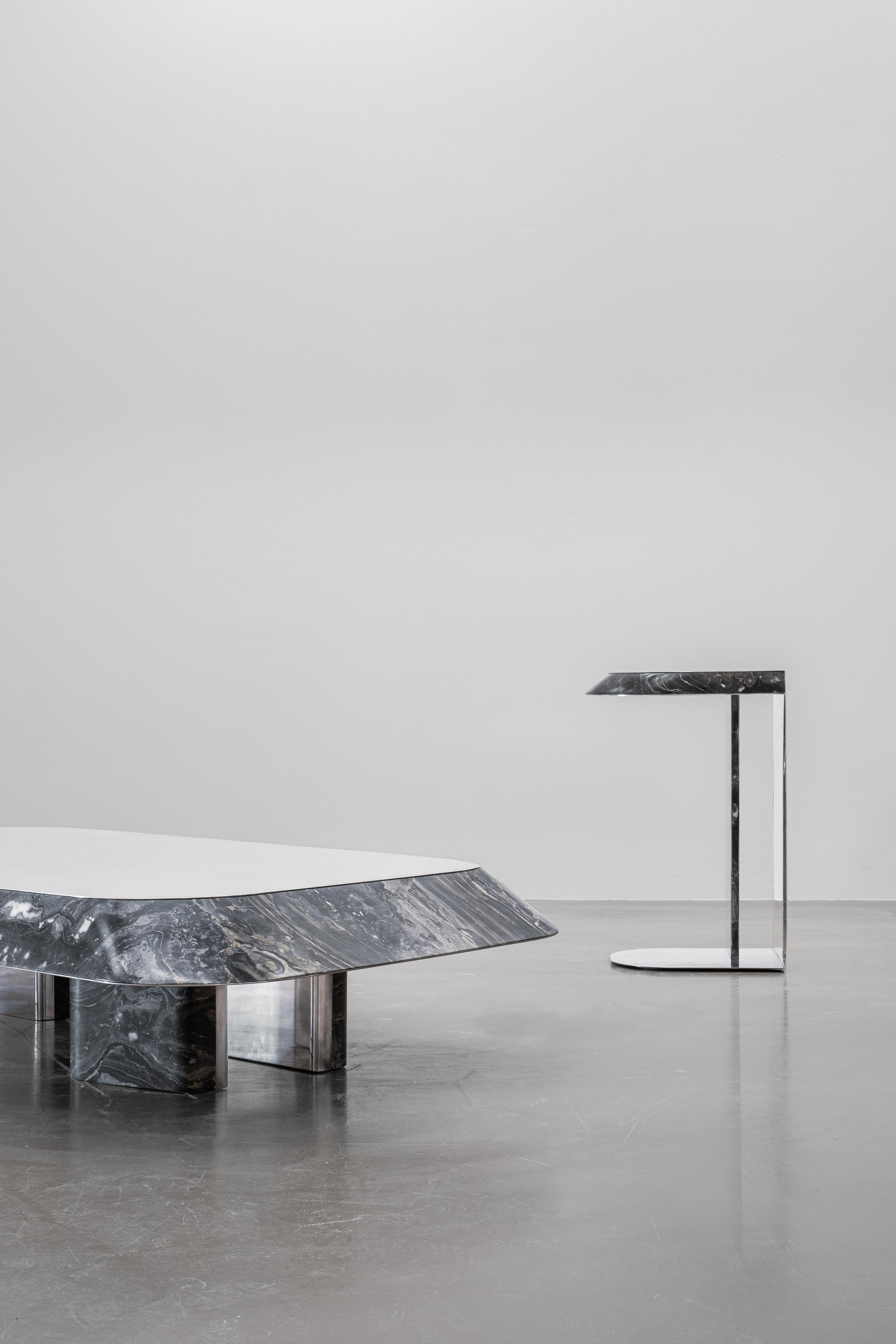Silver Plate Distortion Series Object 1 Marble Coffee Table by Emelianova Studio For Sale